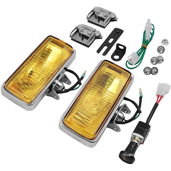 補修用 角型 白熱フォグランプ 幅155mm イエロー バンパー上付型 セット