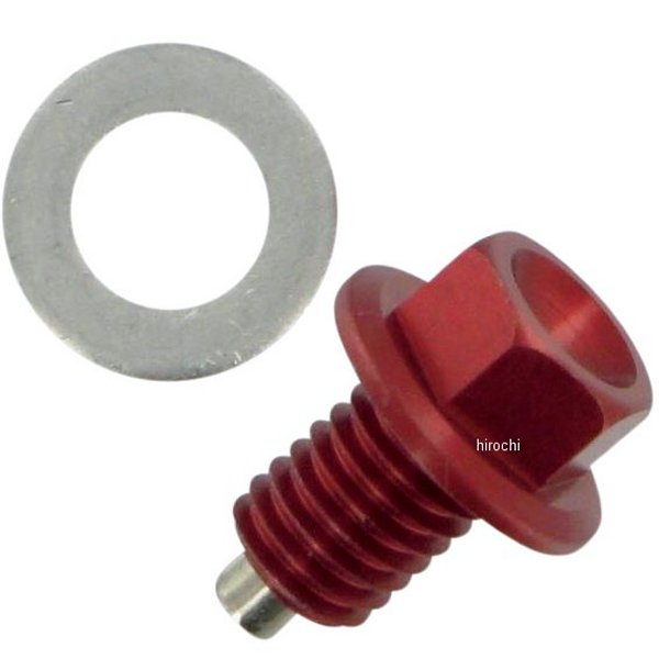 オイル ドレンボルト 磁石付き 74年-14年 スズキ、カワサキ 10mmX1.5X17mm 赤
