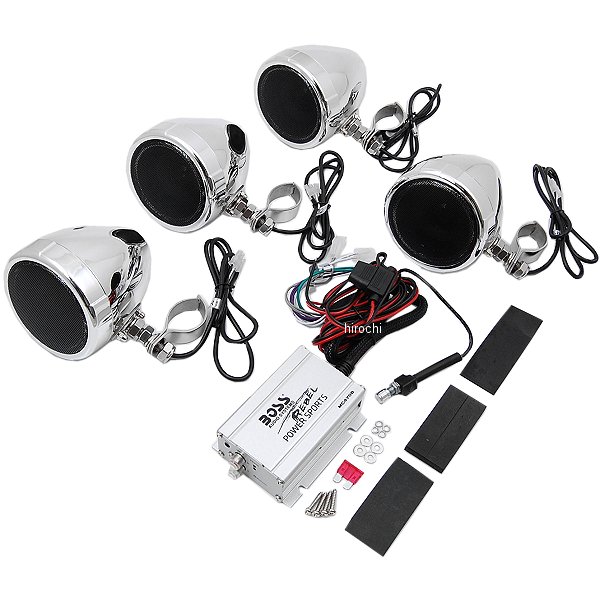 バイク用スピーカーアンプ Bluetooth 3インチスピーカーペア クローム