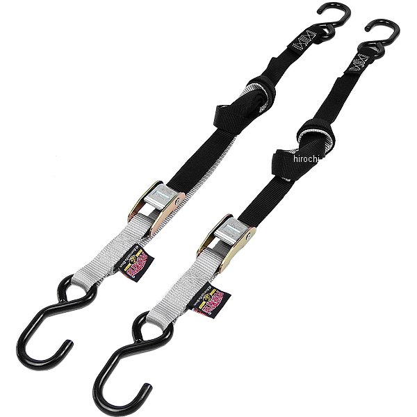 幅1インチ(25mm) ソフト-タイ タイダウン 5.5フィート(1.7m) 黒/シルバー (左右ペア)