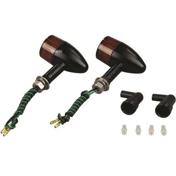 アルミマシンドウインカー 汎用 砲弾タイプ ロングステー シングル球 黒/オレンジ