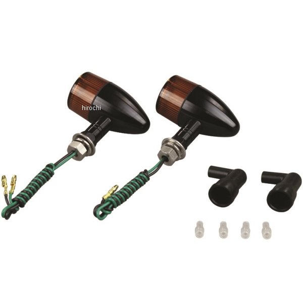 アルミマシンドウインカー 汎用 砲弾タイプ ショートステー シングル球 黒/オレンジ