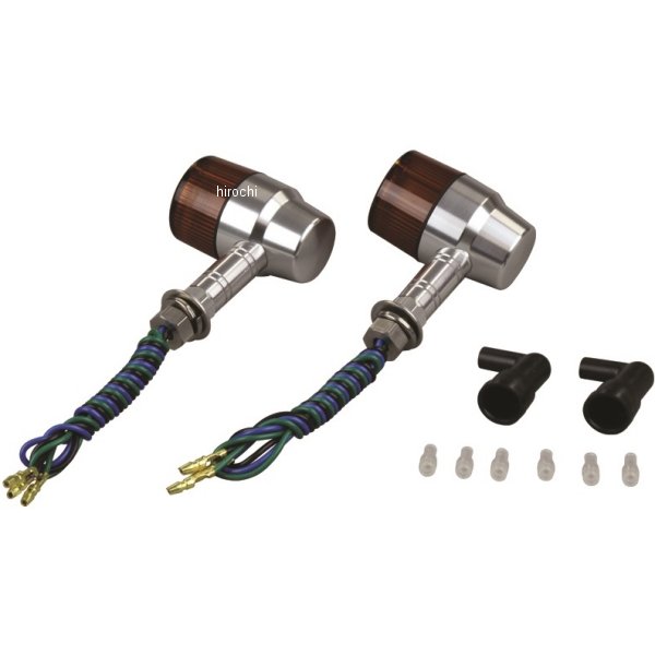 アルミマシンドウインカー 汎用 スーパーバイクミニタイプ ロングステー ダブル球 シルバー/オレンジ