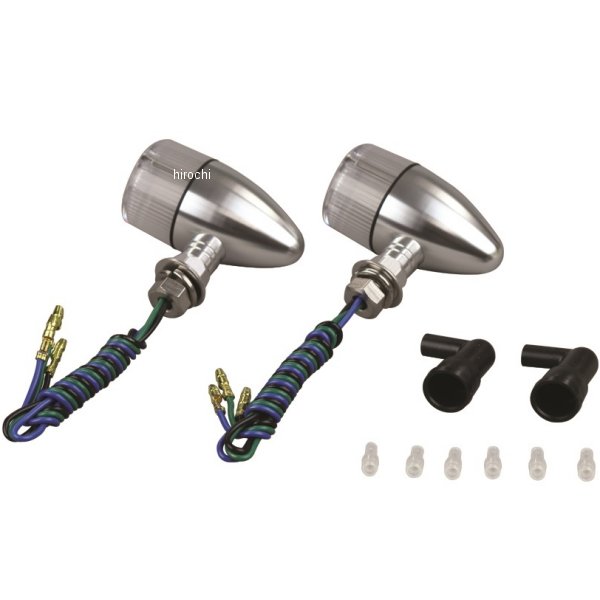 アルミマシンドウインカー 汎用 砲弾タイプ ナローショートステー ダブル球 シルバー/クリアー