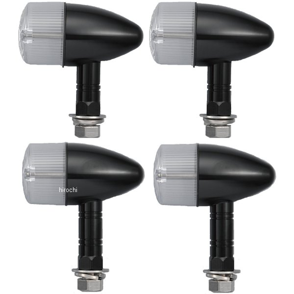 ウインカー ホンダ、ヤマハ、スズキ アルミマシンドシリーズ 砲弾タイプ 黒/クリアー