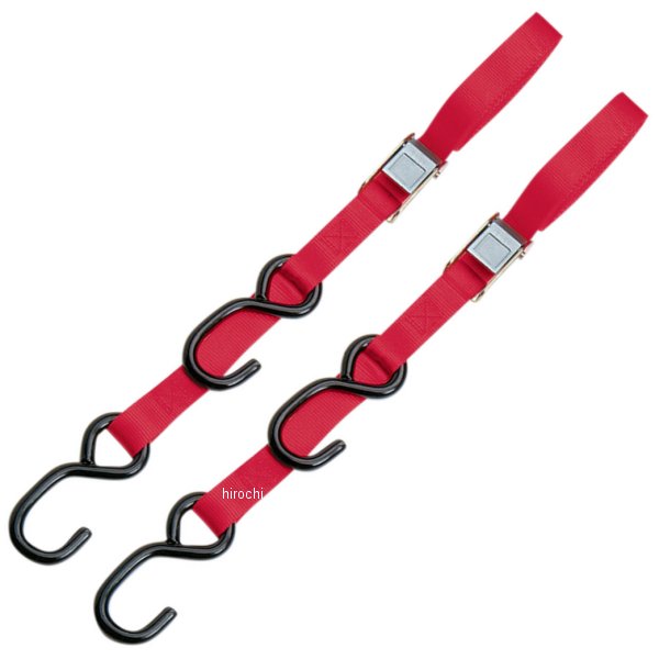幅1インチ(25mm) カムバックル タイダウン7フィート(2.1m) 赤 (左右ペア)