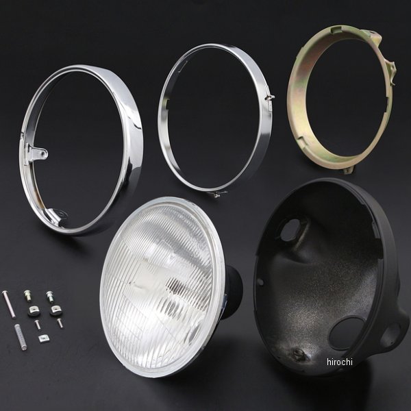 BRIGHTEC ヘッドライト コンペックスタイプ 旧カワサキ系リム付き H4 180φ 汎用 クリア/黒ケース