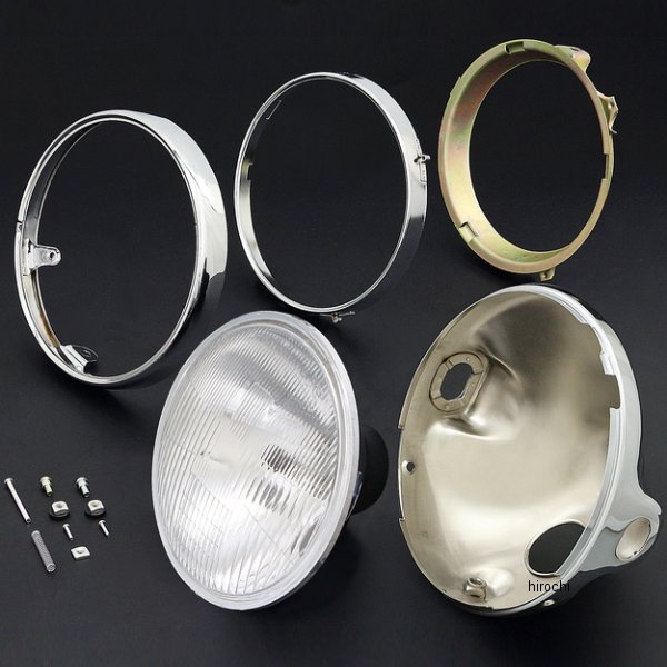 BRIGHTEC ヘッドライト コンペックスタイプ 旧カワサキ系リム付き H4 180φ 汎用 クリア/メッキケース