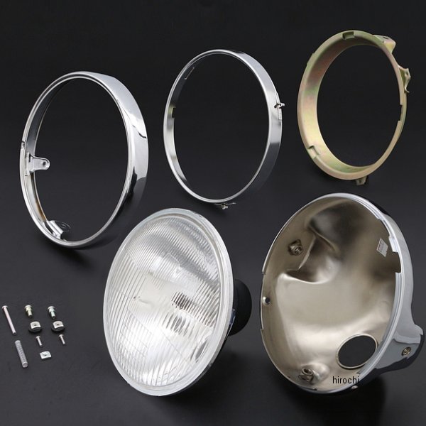 BRIGHTEC ヘッドライト H4 180φ 8mmケース付き 汎用 メッキ