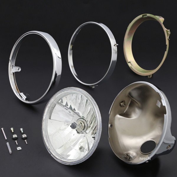 BRIGHTEC ヘッドライト ラウンドタイプ 8mmリム付き H4 180φ 汎用 クリア/メッキケース