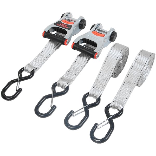 タイダウン ラチェット 1.25インチ(32mm)X12フィート(3.6m) グレー (2本入り)