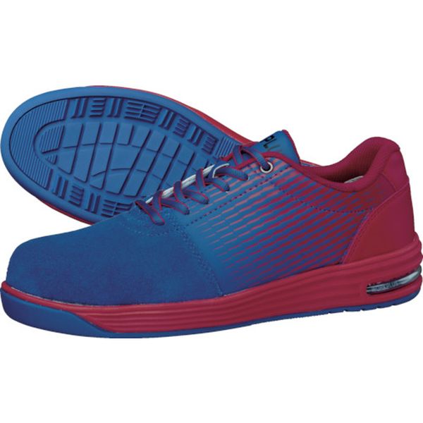 ワイド樹脂先芯入り軽量スニーカー ブルー/レッド 25.0CM