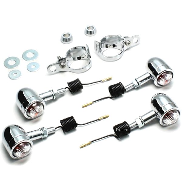 ミニブレットウインカーキット 90年-07年 エリミネーター、バルカン フォークタイプ クリアレンズ 4個入り