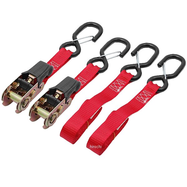 タイダウン ラチェット 1インチ(25mm)X6フィート(1.8m) 赤 (2本入り)