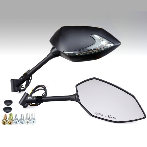 TECH07 ミラー LEDウインカー付 シャフトタイプ 黒 左右セット