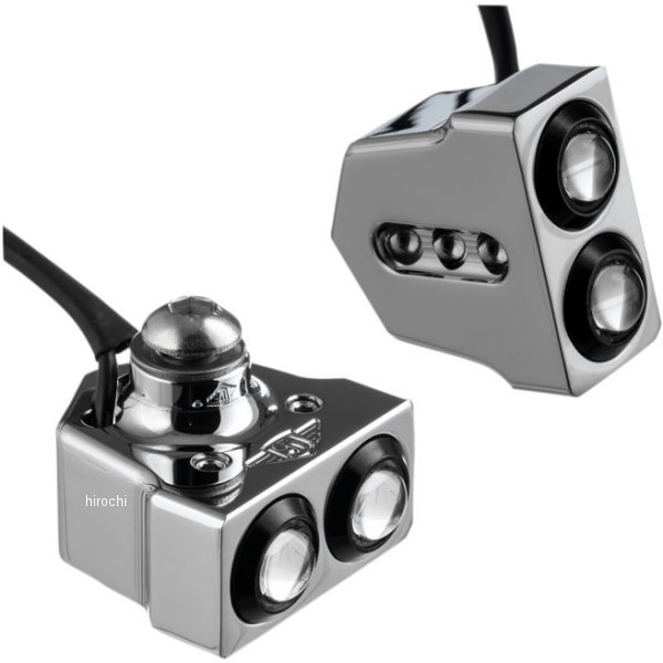 LEDウインカー ダブル ラットアイ サイドマウント 赤/クローム