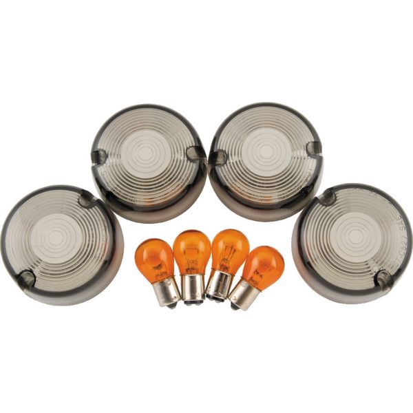 Bikers Choice 86-99 FXST 86-01 FXD FXR XL Smoked Turn Signal Lens & Amber Bulb Kit Repl H-D 69306-02