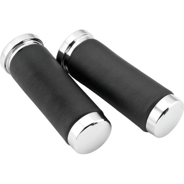 Bikers Choice Chrome & Leather 1 Inch Grips Universal Pr