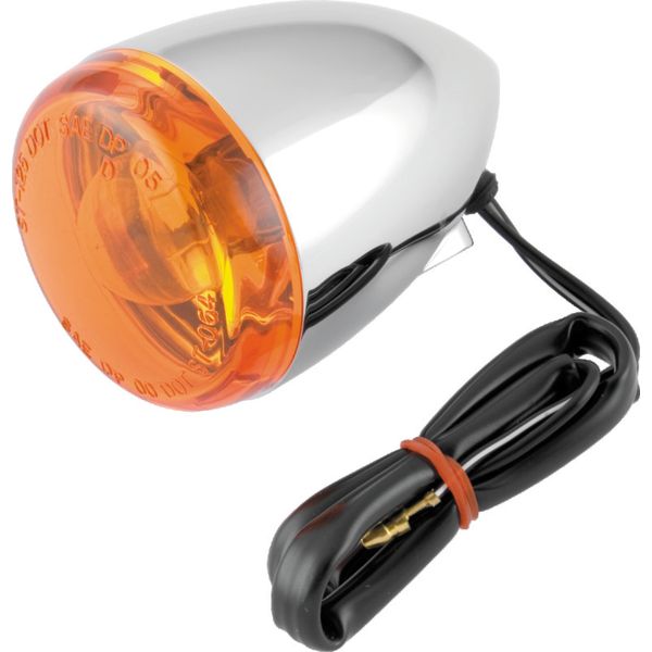 Bikers Choice Chrome Bullet Front Turn Signal Amber Lens Single Filament Replaces H-D 68885-00