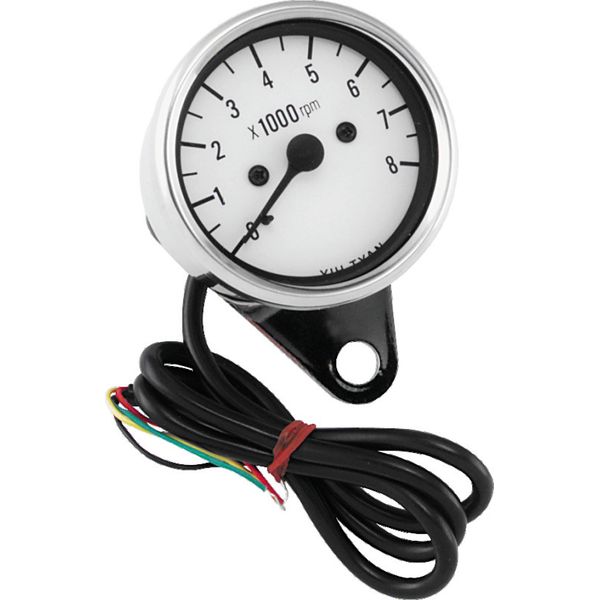 Bikers Choice 2.5 Inch Chrome Mini Tach Universal White Face 8000 RPM