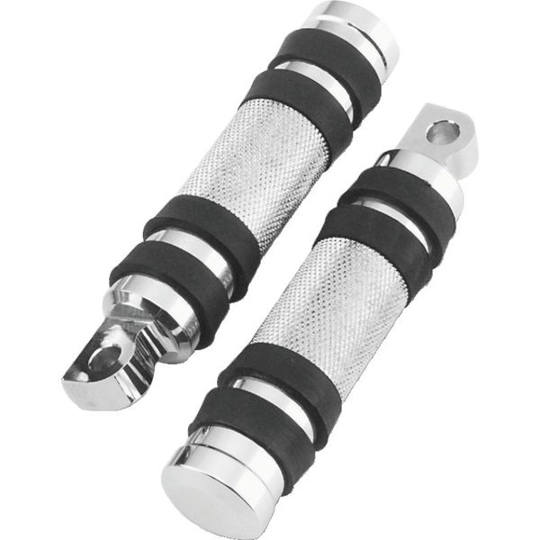 Bikers Choice Big Twin & XL Chrome Knurled Male Mount Footpegs W/Rubber Bands Pr.
