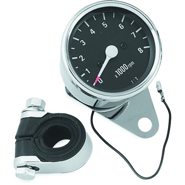 Bikers Choice Big Twin & XL Mechanical Custom Mini Tachometer Black Face 8000 Rpm 2 1/2 Inch