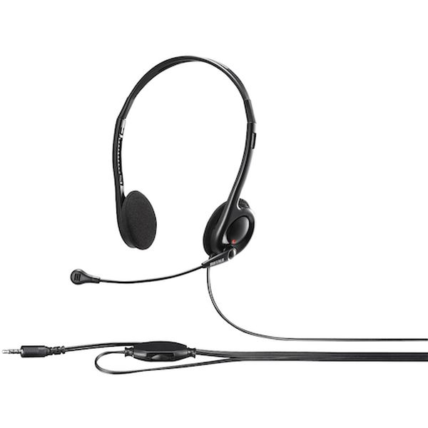 452-0873 両耳ヘッドバンド式ステレオヘッドセット 4極ミニプラグ接続 ブラック