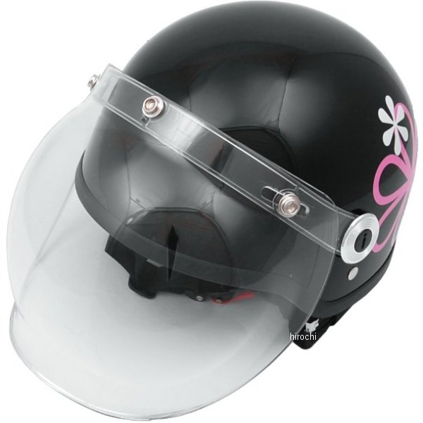 CR-760 ヘルメット クロス バブルシールド付 黒/フラワー フリーサイズ (57cm-60cm)