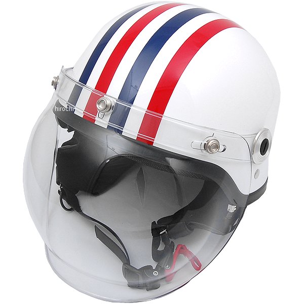 CR-760 ヘルメット クロス バブルシールド付 白/赤/青 フリーサイズ (57cm-60cm)
