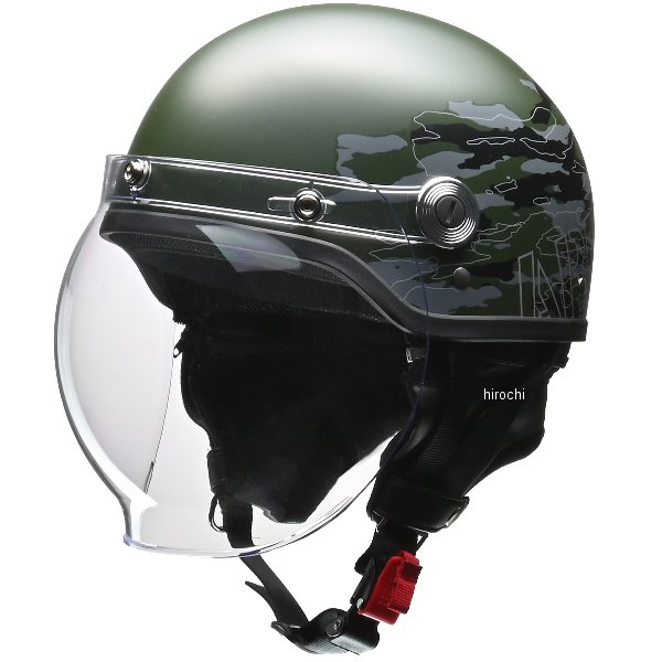 バブルシールド付ハーフヘルメット ミリタリーグリーン フリーサイズ
