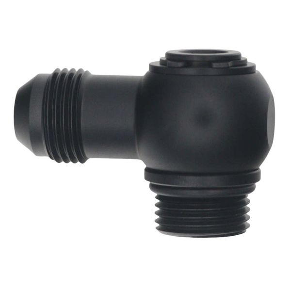 8AN ORB Male to 8AN Male Flare Low Profile 90-Degree Swivel - Anodized Matte Black