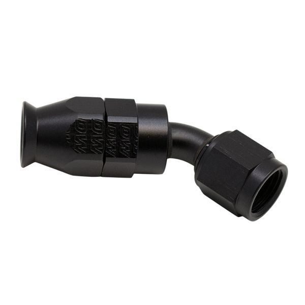 6AN Female Swivel 45-Degree Hose End PTFE (Incl 1 Olive Insert) - Anodized Matte Black