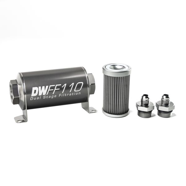 Stainless Steel 6AN 40 Micron Universal Inline Fuel Filter Housing Kit (110mm)