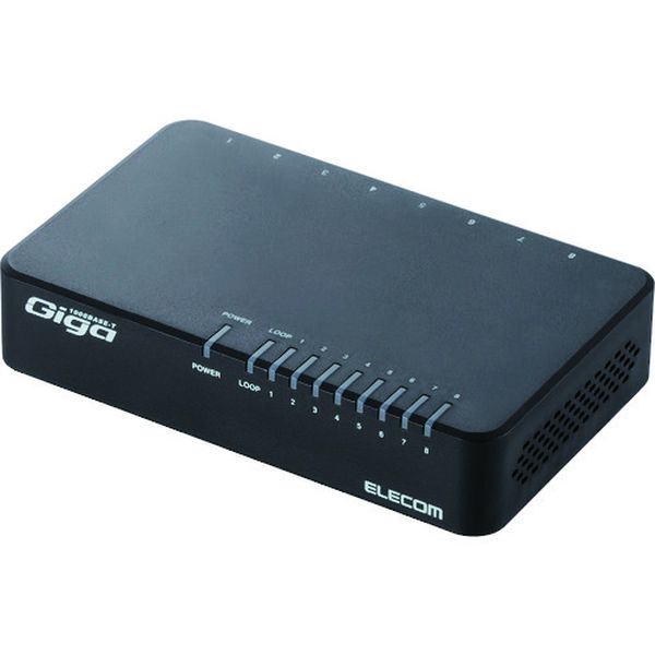 1000BASE-T対応スイッチングハブ 8ポート プラスチック筐体 磁石付き 電源外付モデル ブラック