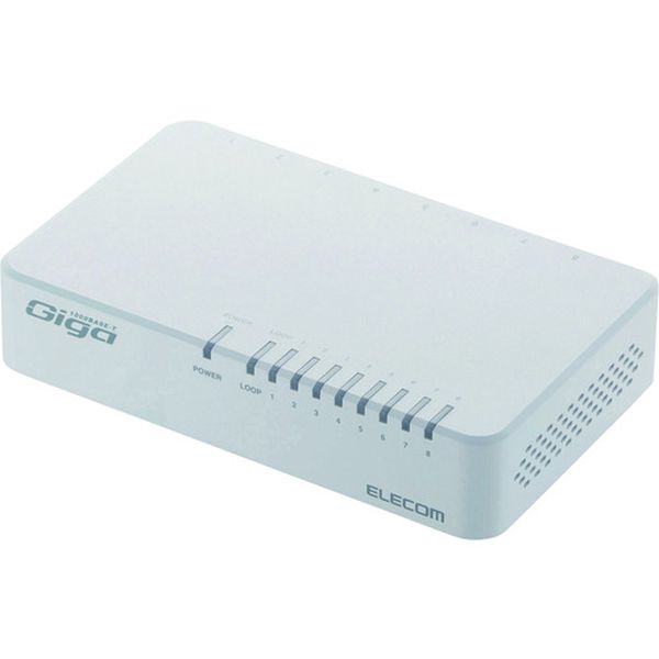 1000BASE-T対応スイッチングハブ 8ポート プラスチック筐体 磁石付き 電源外付モデル ホワイト(マグネット付)