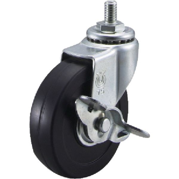 ねじ込み式 自在 キャスター ゴム 車輪径75mm ストッパー付き Eタイプ ET-S型 ネジ寸法W3/8×14山数16