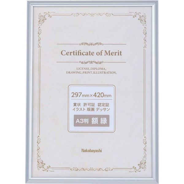 FSA105SV 668-3588  アルミ賞状額/A3/シルバー