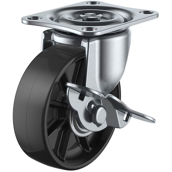プレート式 自在 キャスター 黒ナイロン 車輪径38mm ストッパー付き Gタイプ G-S型 取付寸法36×28