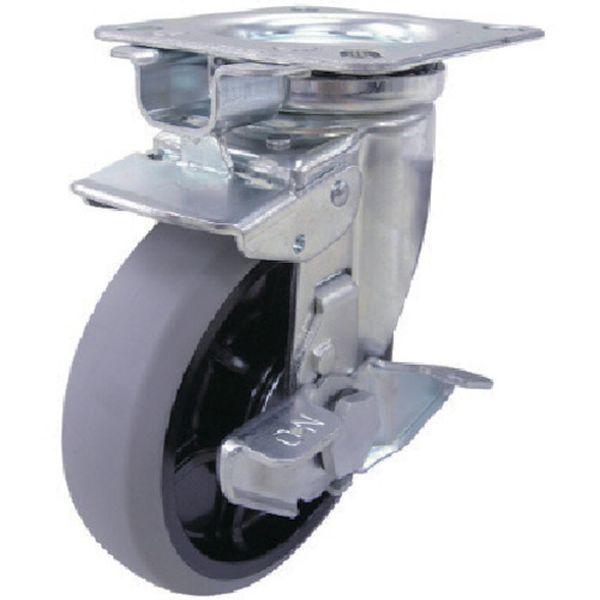 プレート式 自在 キャスター ウレタン 車輪径150mm 旋回固定・ストッパー付き J 取付寸法80×80(75×75)