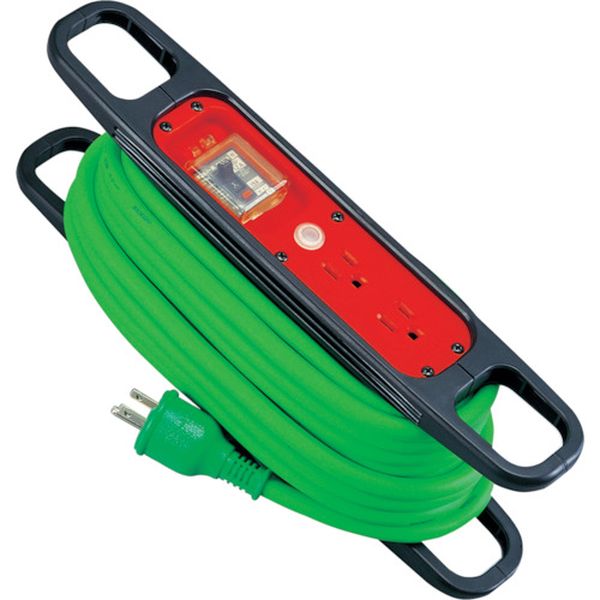 ハンドリール　１００Ｖ　３芯×１０ｍ　緑　アース過負荷漏電しゃ断器付