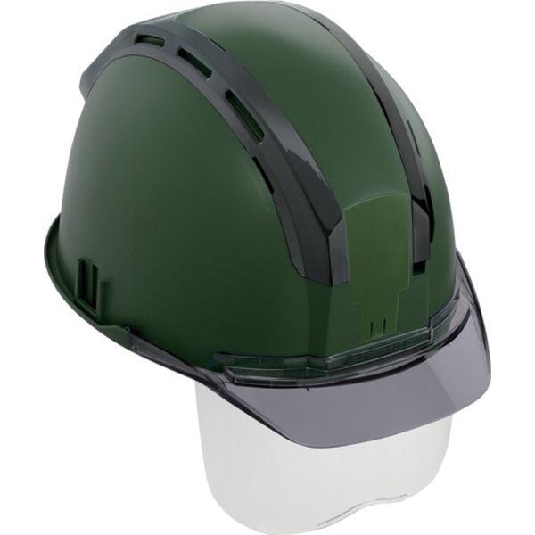 ヘルメット セフメット(セフ取付溝付ヘルメット) アースグリーン スモーク シールド付