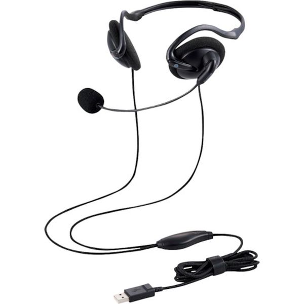HSNB06UBK  有線ヘッドセット ネックバンド型 折りたたみ式 USB 両耳 ブラック