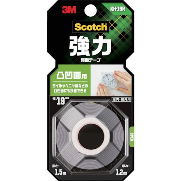 KH19R 389-2898  スコッチ 強力両面テープ 凸凹面用 19mm×1.5m