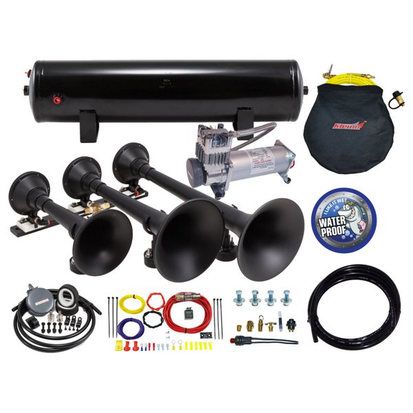Triple Black Horn Kit w/150 PSI Waterproof 3.0 gal Air Tank