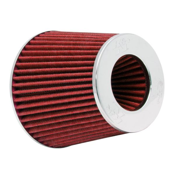 Universal Air Filter Chrome Round Tapered Red - 4in Flange ID x 1.125in Flange Length x 5.5in H