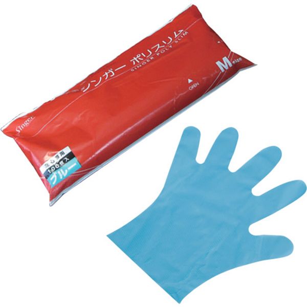 656-6173  ポリスリム手袋(100枚袋入)ブルーM