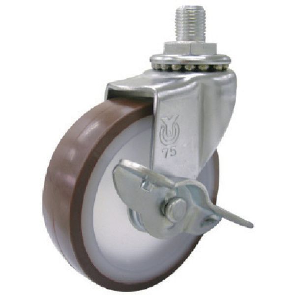 ねじ込み式 自在 キャスター ウレタン 車輪径75mm ストッパー付き LT-S型 ネジ寸法M12×14ピッチ1.25