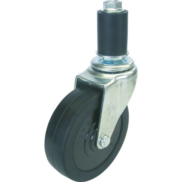 ゴムパイプ２２径差込みキャスター自在車　　７５径ゴム車輪