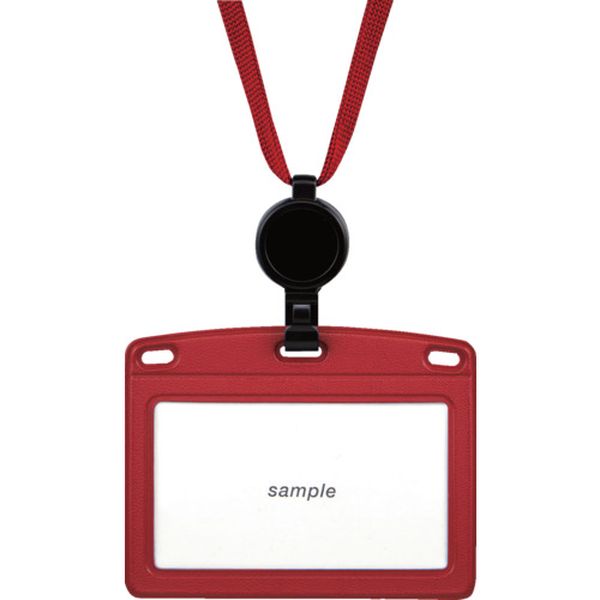 NL25PRD 653-5463  吊り下げ名札 リール式 レザー調 ヨコ名刺 1枚 赤
