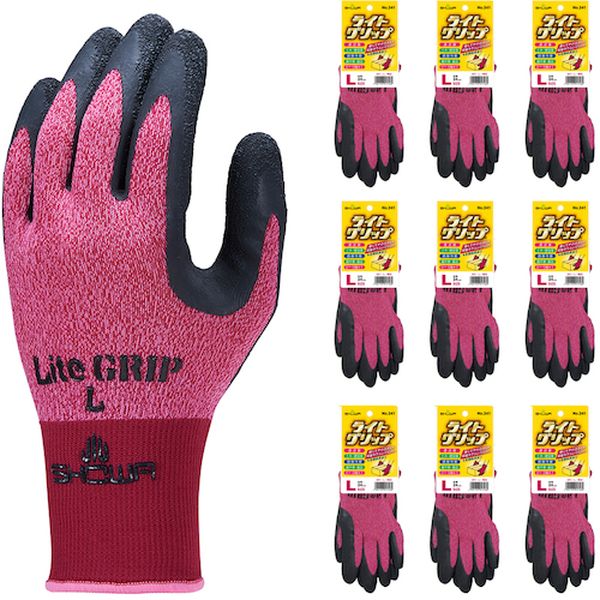 NO341LR10P 天然ゴム背抜き手袋 まとめ買い NO341 ライトグリップ 10双入 Lサイズ レッド